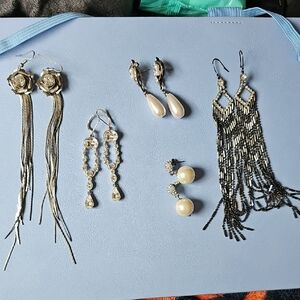 Bundle - Elegant Silver and Black Dangle Earrings Set